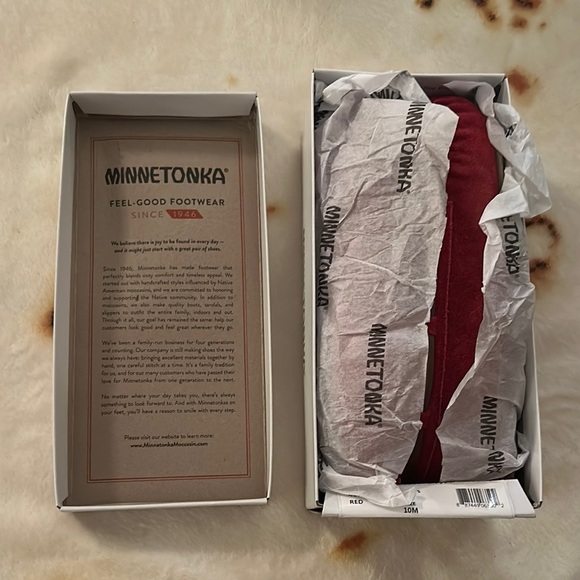 Minnetonka Red Suede Moccasins - Picture 2 of 11